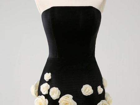 Black Strapless Bodycon Short Homecoming Dress with 3D Flowers Online now