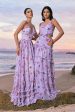 Grey Purple A-Line Off the Shoulder Floral Bridesmaid Dress Online