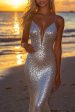 Sparkly Silver Backless Mermaid Long Formal Dress on Sale