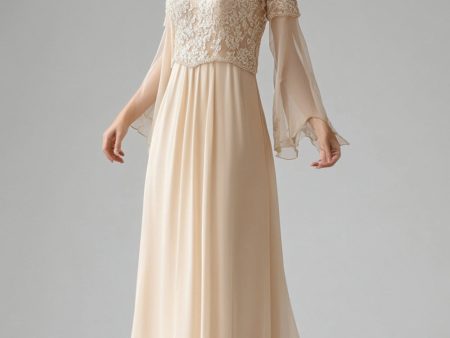 Apricot Lace Flare Sleeves Chiffon Scoop Neck Mother of The Bride Dress Sale