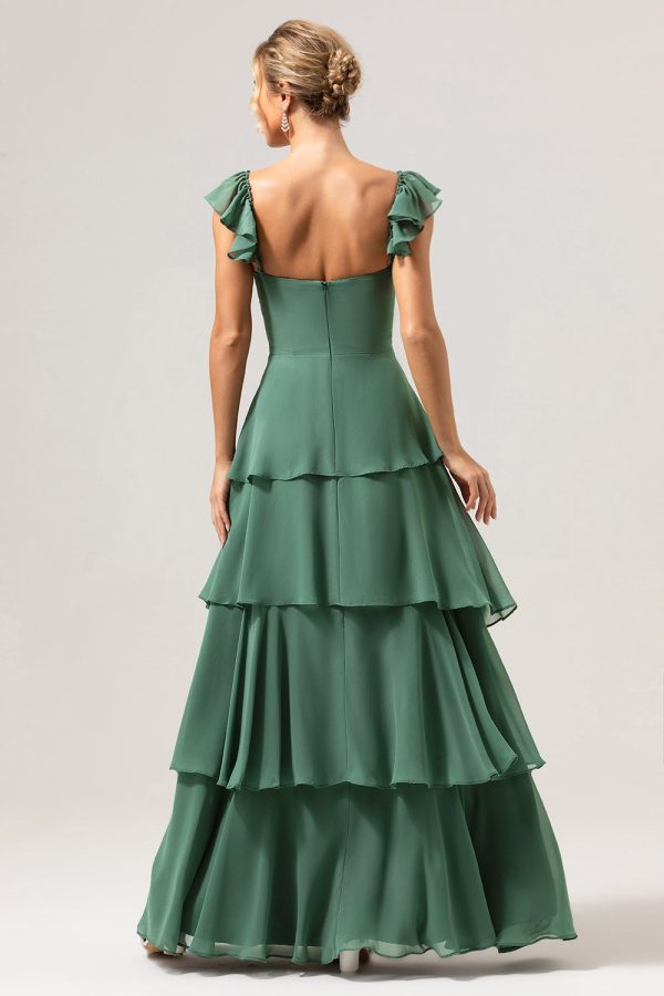 Eucalyptus A-Line Off The Shoulder Ruffled Chiffon Long Bridesmaid Dress Online now