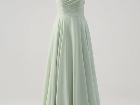 Matcha A Line Strapless Ruched Chiffon Long Bridesmaid Dress Discount