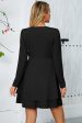 Black A-Line Long Sleeves V Neck Buttons Short Party Dress Cheap