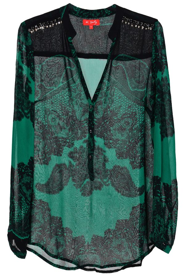 JAEDA Emerald Sheer Paisley Top Discount