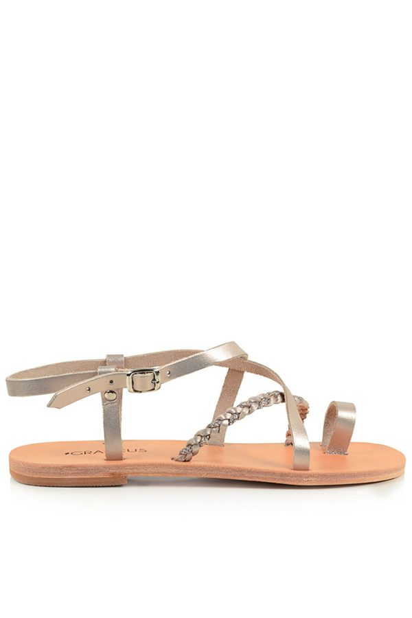 Hebe Platinum Leather Sandals on Sale