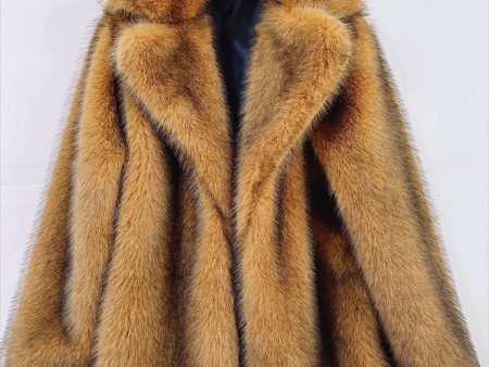 Fluffy Brown Notched Lapel Faux Fur Coat on Sale