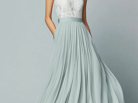 Dusty Sage Lace Chiffon A Line Bridesmaid Dress Online Sale