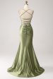 Army Green Mermaid Cowl Neckline Sequin Long Prom Dress With Slit For Cheap