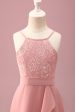 Blush Halter Neck A-Line Chiffon Junior Bridesmaid Dress with Ruffles Supply