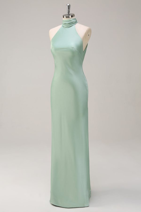 Agave Mermaid Halter Open Back Long Bridesmaid Dress For Sale