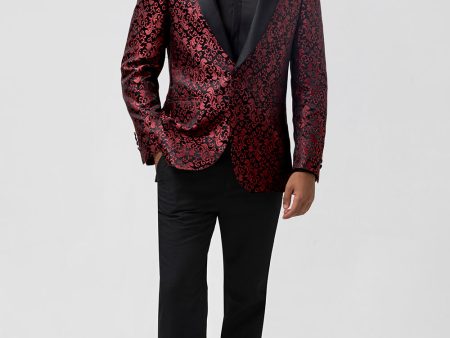 Red 2 Pieces Jacquard Shawl Lapel Men s Wedding Suits Sale