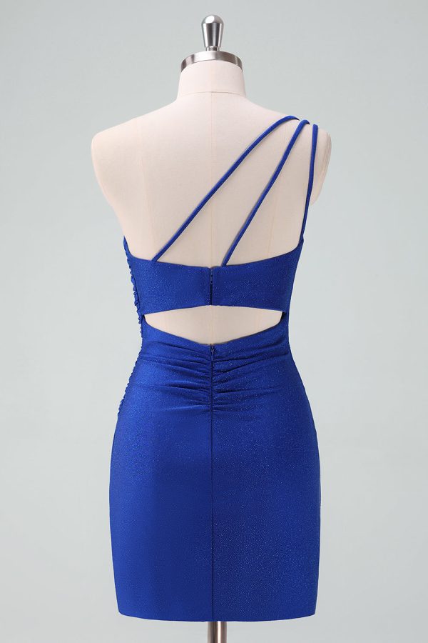 Royal Blue One Shoulder Bodycon Ruched Short Homecoming Dress Fashion