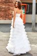 White A-Line Sparkly Sequin Ruffle Skirt Corset Tiered Prom Dress With Slit Hot on Sale