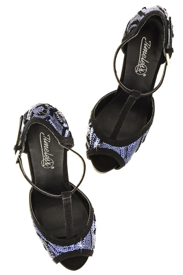 PHYLLIS Dark Blue Sequin Heeled Sandals on Sale