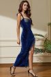 Sexy Royal Blue Velvet Bodycon Cocktail Dress with Slit For Discount