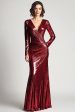 Sparkly V Neck Ruched Burgundy Mother of the Bride Dress with Long Sleeves Hot on Sale