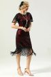 Black Red Sequins Fringed Cap Sleeves 1920s Dress with Accessories Set Online Hot Sale