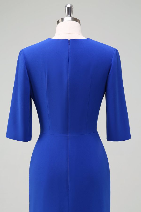 Royal Blue V-Neck Pleated Bodycon Cocktail Party Dress For Cheap