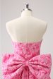 Fuchsia A Line Floral Strapless Short Homecoming Dress With Bow Supply