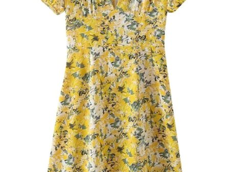 Alira Yellow Printed Floral Dress Hot on Sale