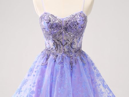 Sparkly Lilac A Line Spaghetti Straps Short Homecoming Dress with Sequins For Discount