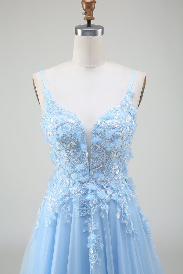 A-Line Light Blue Prom Dress with Appliques Online now