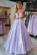 A Line Light Purple Spaghetti Straps Pleated Prom Dress Discount