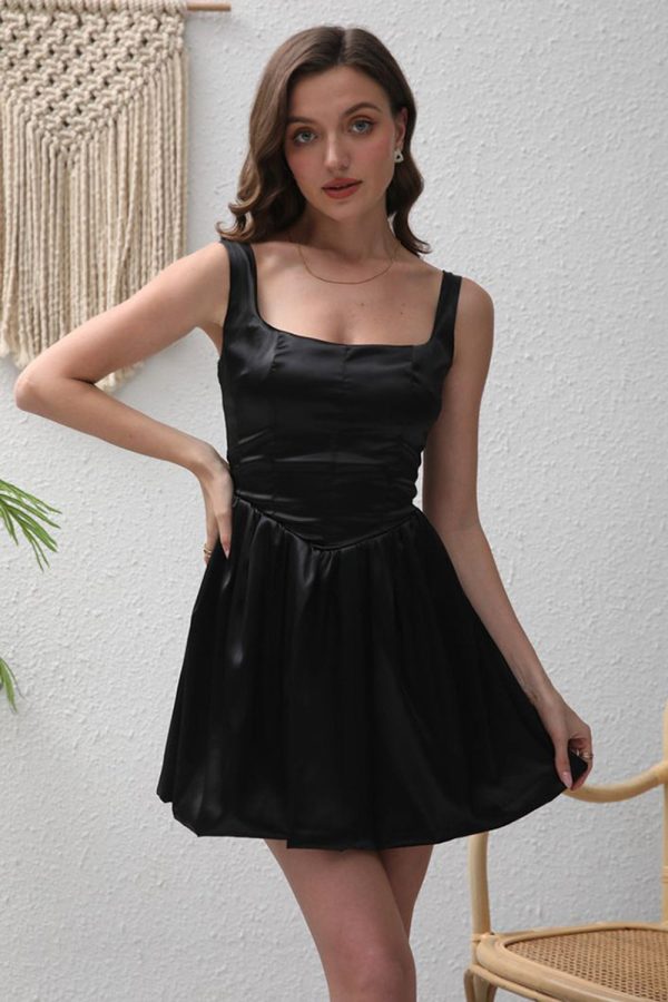 Black A-Line Satin Mini Party Dress Supply