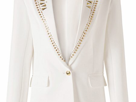 White Beaded Peak Lapel Women Blazer Online Hot Sale