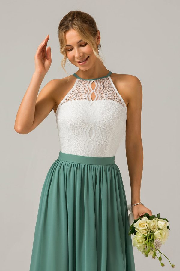 Eucalyptus Keyhole Boho Chiffon Long Bridesmaid Dress with Lace Online now