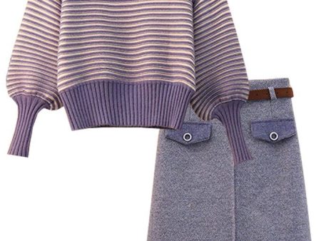 Clodine Purple Sweater and Skirt Set Cheap