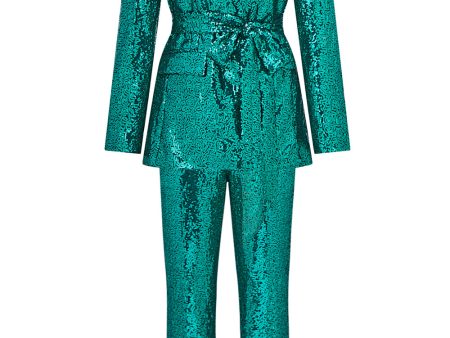 Glitter Green Sequins Notched Lapel Women Suits with Belt Discount