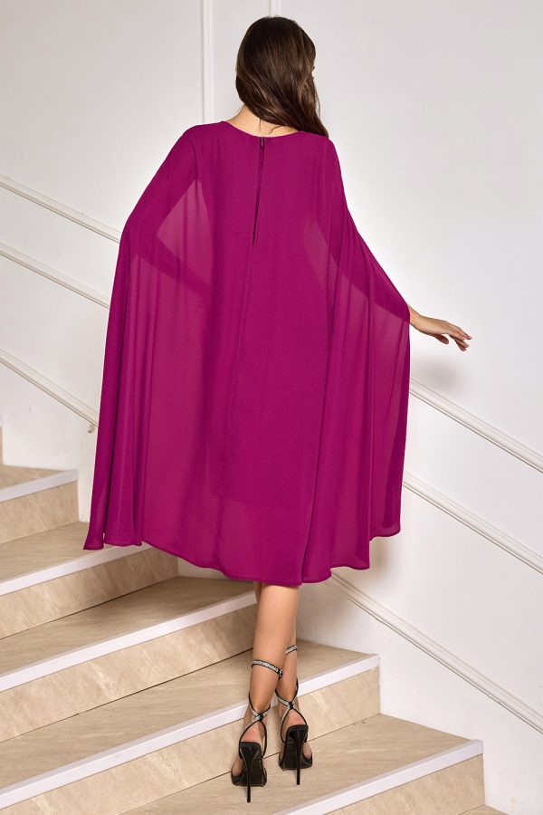 Grape Bodycon Midi Cocktail Party Dress With Cape Sleeves Sale