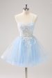 Blue A Line Spaghetti Straps Short Homecoming Dress with Appliques Sale