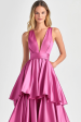 Fuchsia A-Line V Neck Ruffles Long Prom Dress Supply