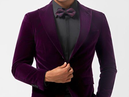 Dark Purple Peak Lapel One Button Velvet 2 Piece Men s Prom Suits on Sale