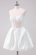 Sparkly White A-Line Strapless Short Homecoming Dress For Sale