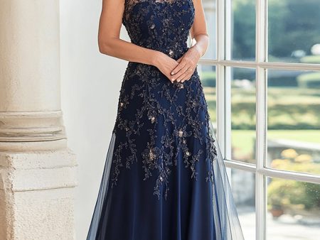 A Line Navy Scoop Neck Cap Sleeves Lace Mother of the Bride Dress Cheap