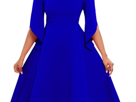 Fashion Elegant Royal Blue A Line Solid Swing Cocktail Dress with Half Sleeves Cheap