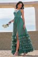 Eucalyptus A-Line Corset Ruched Chiffon Long Bridesmaid Dress with Slit Hot on Sale