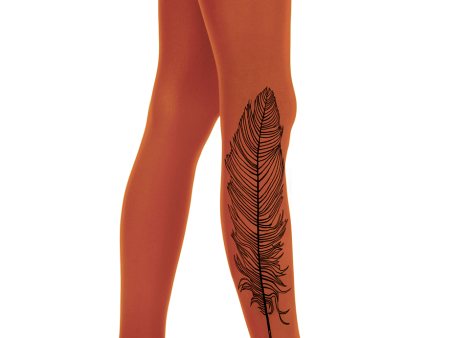 ZOHARA FEATHER Dark Orange Printed Tights on Sale