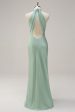 Agave Mermaid Halter Open Back Long Bridesmaid Dress For Sale