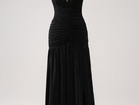 Black Mermaid Pleated Backless Long Bridesmaid Dress Supply