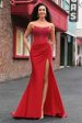 Beaded Strapless Mermaid Corset Long Red Prom Dress with Slit Cheap