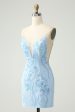 Light Blue Spaghetti Straps Tight Short Homecoming Dress with Sequins For Discount