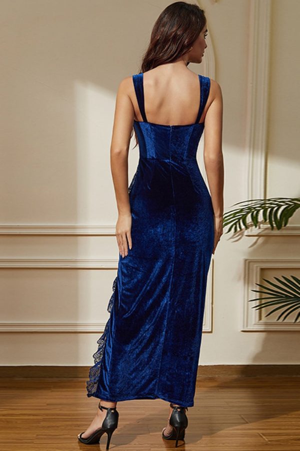 Sexy Royal Blue Velvet Bodycon Cocktail Dress with Slit For Discount