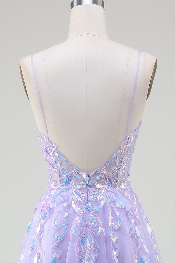 A-Line Purple Prom Dress with Sequins Cheap