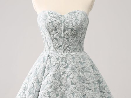 Grey Green A-Line Strapless Floral Short Homecoming Dress For Cheap