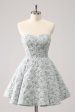 Grey Green A-Line Strapless Floral Short Homecoming Dress For Cheap