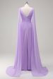 Elegant Lilac Chiffon A-Line Gown with Flowing Cape Sleeves on Sale